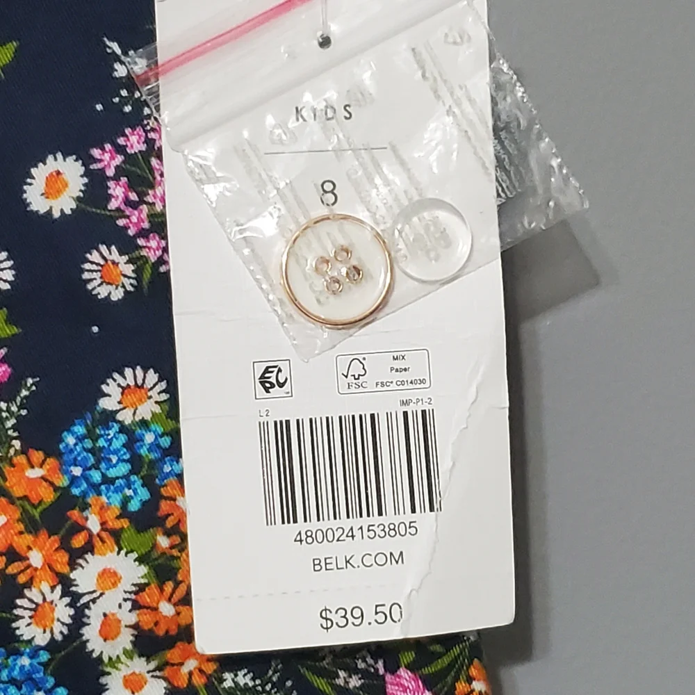 NWT Crown & Ivy Navy Floral Flat-Front Girl's Shorts Size 8 Adjustable Waist